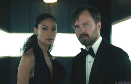 Thandiwe Newton and Aaron Paul in Westworld