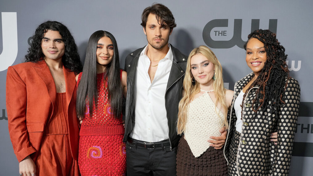 JoJo Fleites, Nida Khurshid, Drake Rodger, Meg Donnelly, and Demetria McKinney attend the 2022 CW Upfront