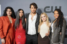 JoJo Fleites, Nida Khurshid, Drake Rodger, Meg Donnelly, and Demetria McKinney attend the 2022 CW Upfront