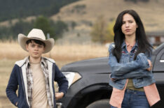 Brecken Merrill as Tate and Kelsey Asbille as Monica in Yellowstone