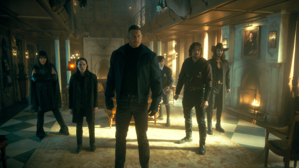 Emmy Raver-Lampman as Allison Hargreeves, Elliot Page, Tom Hopper as Luther Hargreeves, Aidan Gallagher as Number Five, David Castañeda as Diego Hargreeves, Robert Sheehan as Klaus Hargreeves