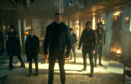 Emmy Raver-Lampman as Allison Hargreeves, Elliot Page, Tom Hopper as Luther Hargreeves, Aidan Gallagher as Number Five, David Castañeda as Diego Hargreeves, Robert Sheehan as Klaus Hargreeves