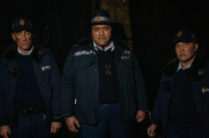 Mike Minogue as Officer Minogue, Maaka Pohatu as Sgt. Maaka, and Karen O'Leary as Officer O’Leary in Wellington Paranormal - 'Te Maero'