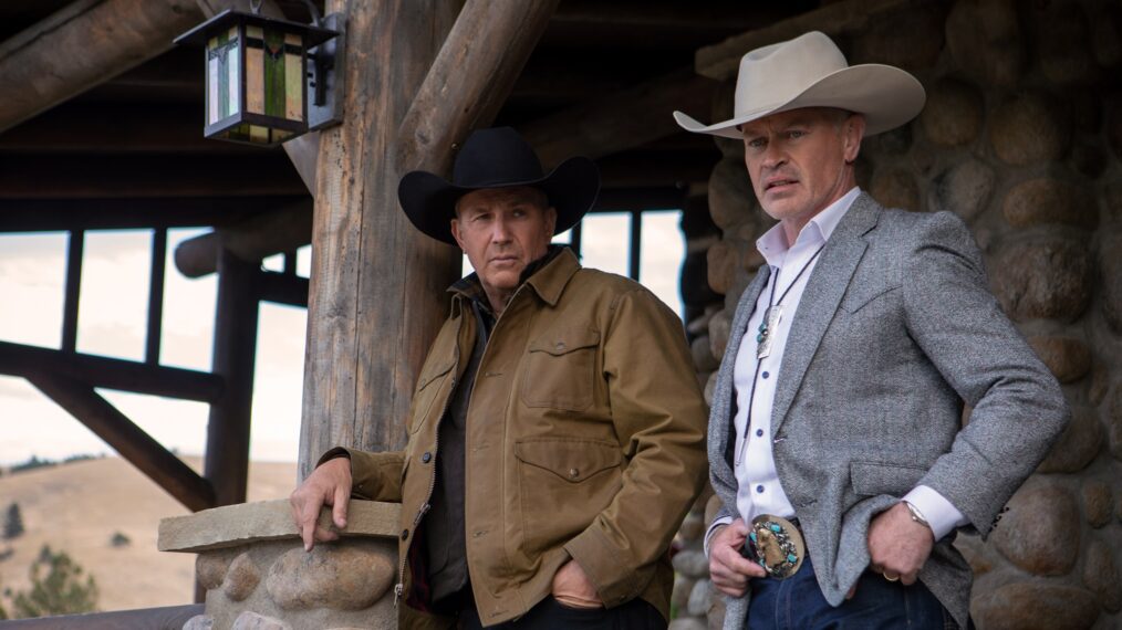 Kevin Costner as John Dutton and Neal McDonough as Malcolm Beck in Yellowstone