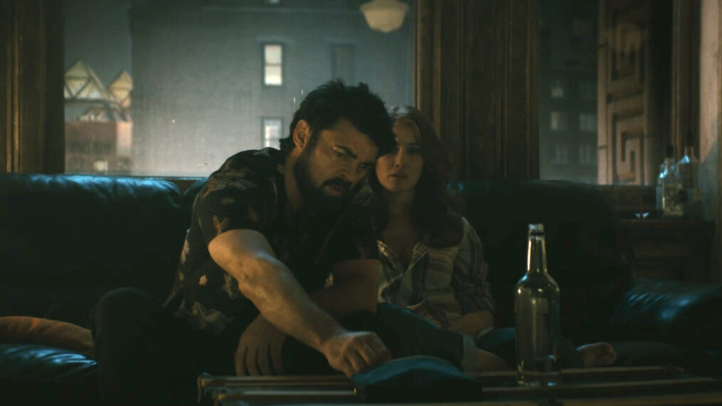 Karl Urban as Butcher and Dominique McElligott as Maeve in The Boys