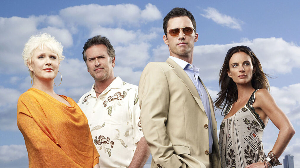 Burn Notice cast - Sharon Gless, Bruce Campbell, Jeffrey Donovan, and Gabrielle Anwar