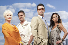 Burn Notice cast - Sharon Gless, Bruce Campbell, Jeffrey Donovan, and Gabrielle Anwar