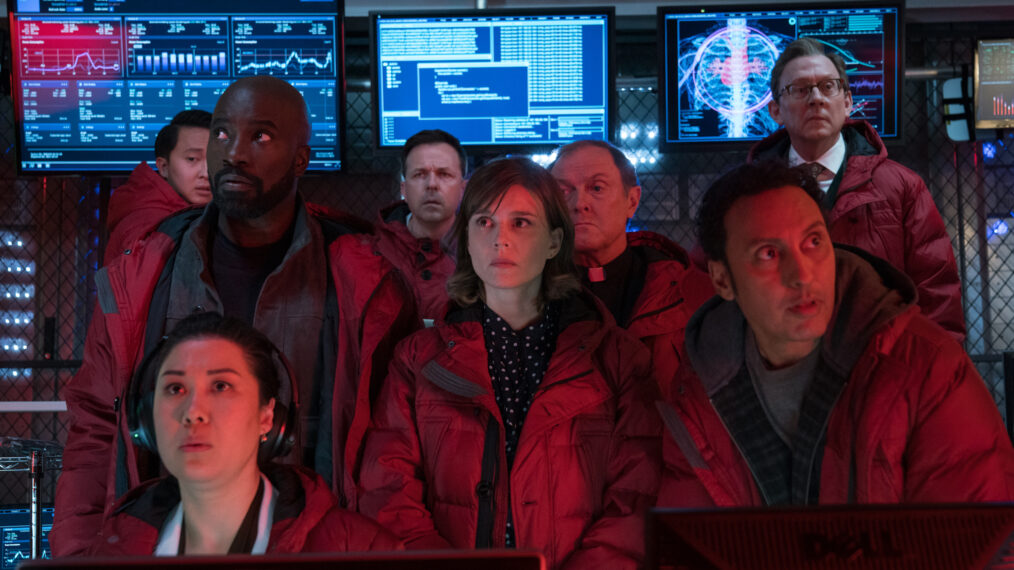 Mike Colter as David Acosta, Katja Herbers as Kristen Bouchard, Aasif Mandvi as Ben Shakir, Michael Emerson as Leland Townsend in Evil