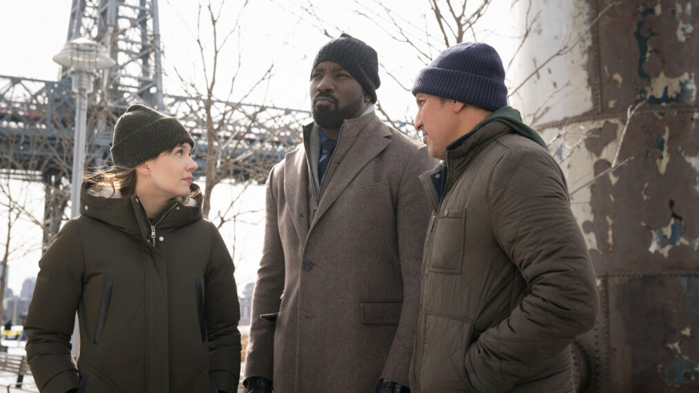 Katja Herbers as Kristen Bouchard, Mike Colter as David Acosta, and Aasif Mandvi as Ben Shakir in Evil - 'C Is for Cop'