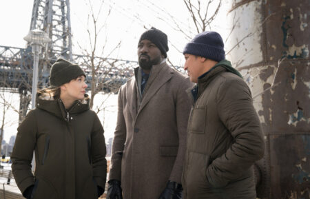 Katja Herbers as Kristen Bouchard, Mike Colter as David Acosta, and Aasif Mandvi as Ben Shakir in Evil - 'C Is for Cop'