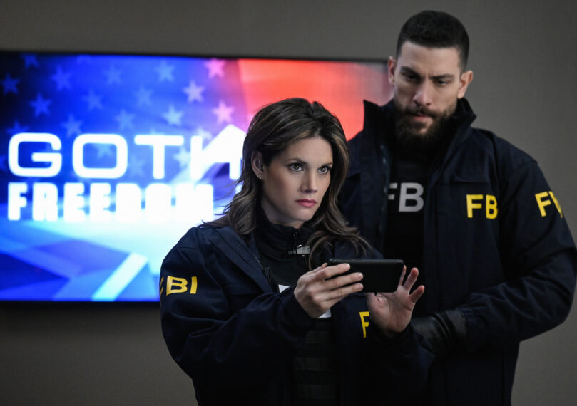 Missy Peregrym as Special Agent Maggie Bell and Zeeko Zaki as Special Agent Omar Adom ‘OA’ Zidan in FBI