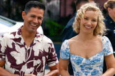 Jay Hernandez as Thomas Magnum and Perdita Weeks as Juliet Higgins in Magnum PI