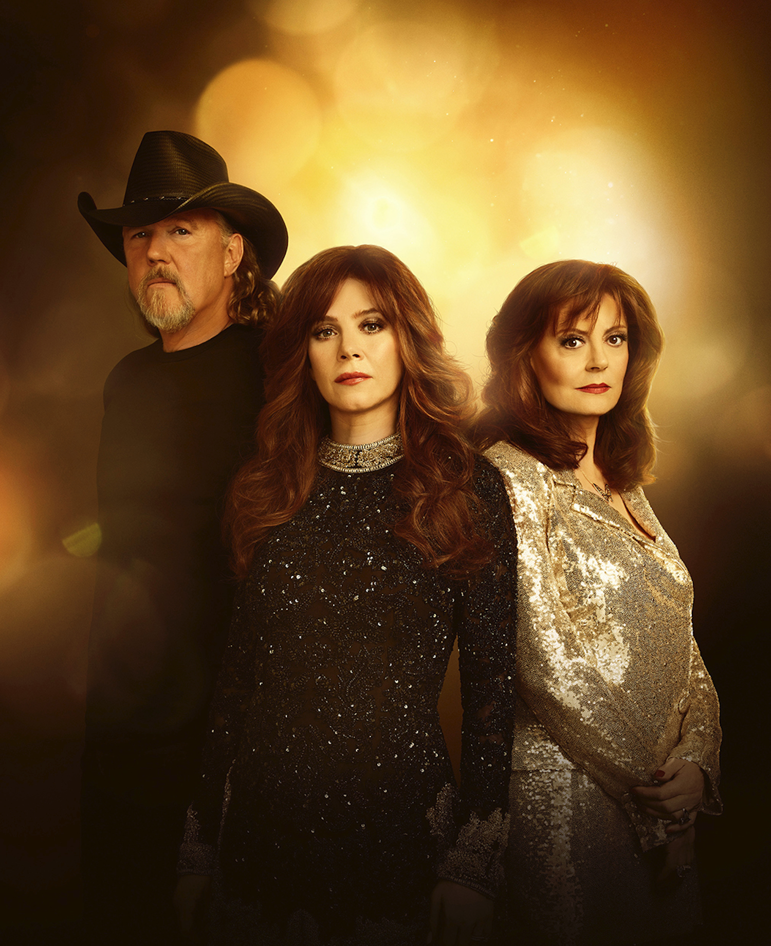 L-R: Trace Adkins Anna Friel and Susan Sarandon in the series premiere of Monarch