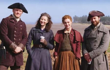 Outlander Season 7 Sophie Skelton, Caitriona Balfe, Sam Heughan, and Richard Rankin