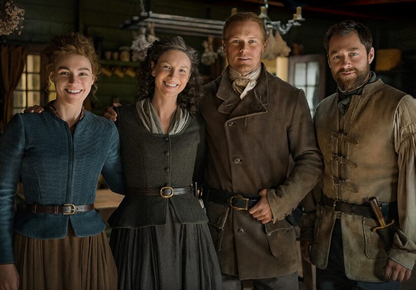 Outlander Season 7 Sophie Skelton, Caitriona Balfe, Sam Heughan, and Richard Rankin