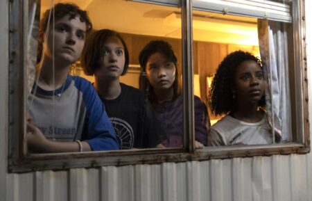 Fina Strazza, Sofia Rosinsky, Riley Lai Nelet, and Camryn Jones in Paper Girls - Season 1