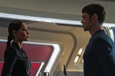 Gia Sandhu as T'Pring and Ethan Peck as Spock in Star Trek Strange New Worlds