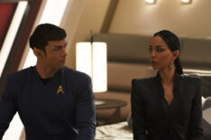 Ethan Peck as Spock and Gia Sandhu as T'Pring in Star Trek Strange New Worlds