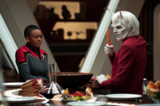 Celia Rose Gooding as Uhura and Bruce Horak as Hemmer in Star Trek: Strange New Worlds