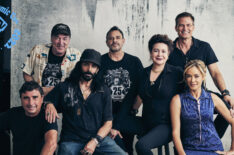 Anthony C. Ferrante, David Michael Latt, Richard Grieco, David Rimawi, Sean Young, Casper Van Dien, and Kristanna Loken at TV Insider's SDCC portrait studio