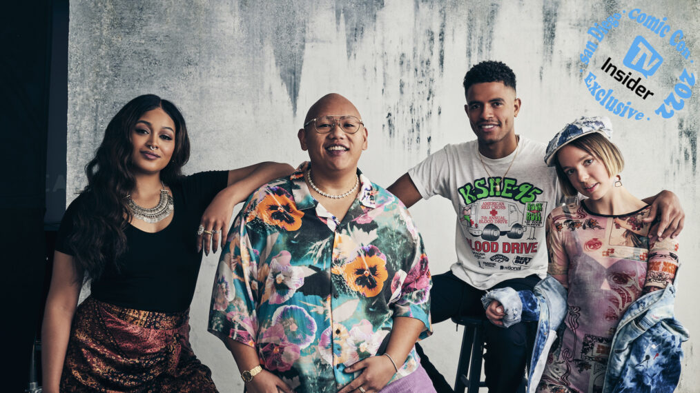 Reginald the Vampire's Savannah Basley, Jacob Batalon, Mandela Van Peebles, and Emily Haine at TV Insider's SDCC portrait studio