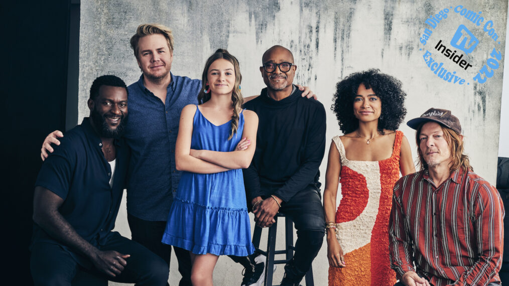 The Walking Dead's Michael James Shaw, Josh McDermitt, Cailey Fleming, Seth Gilliam, Lauren Ridloff, and Norman Reedus at TV Insider's SDCC portrait studio