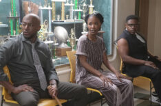 Taye Diggs as Billy Baker, Karimah Westbrook as Grace James, and Kareem Grimes as Preach in All American