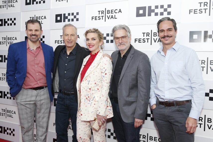 Better Call Saul Premiere Gordon Smith, Bob Odenkirk, Rhea Seehorn, Peter Gould, and Tony Dalton