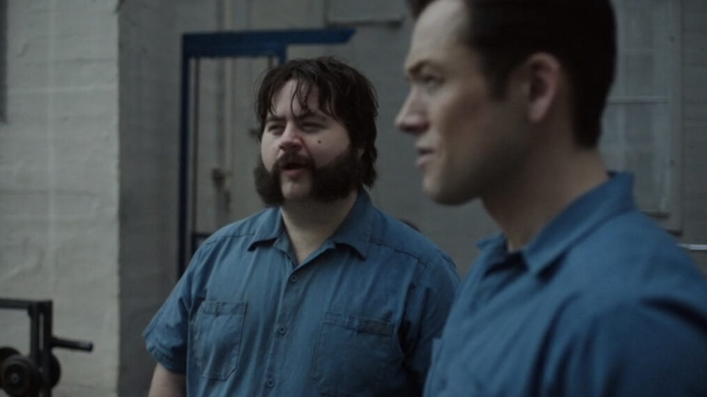 Paul Walter Hauser as Larry and Taron Egerton as Jimmy in Black Bird