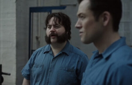 Paul Walter Hauser as Larry and Taron Egerton as Jimmy in Black Bird