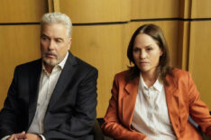 William Petersen as Dr. Gil Grissom and Jorja Fox as Sara Sidle in CSI Vegas