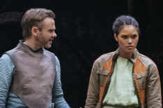 Emma McDonald as Bella Sway and Dominic Monaghan as Paul Sarno - Moonhaven