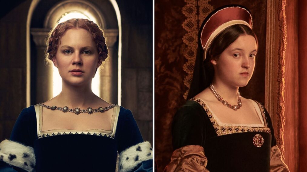 Alicia von Rittberg (L) as Princess Elizabeth and Bella Ramsey (R) as Jane Grey in Starz's 'Becoming Elizabeth'