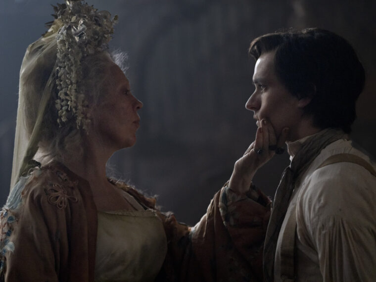 Olivia Colman as Miss Havisham, Fionn Whitehead as Pip in Great Expectations