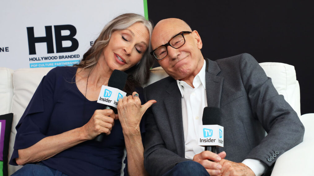 Gates McFadden and Patrick Stewart in the TV Insider studio at ComicCon