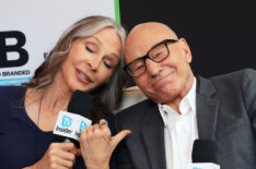 Gates McFadden and Patrick Stewart in the TV Insider studio at ComicCon