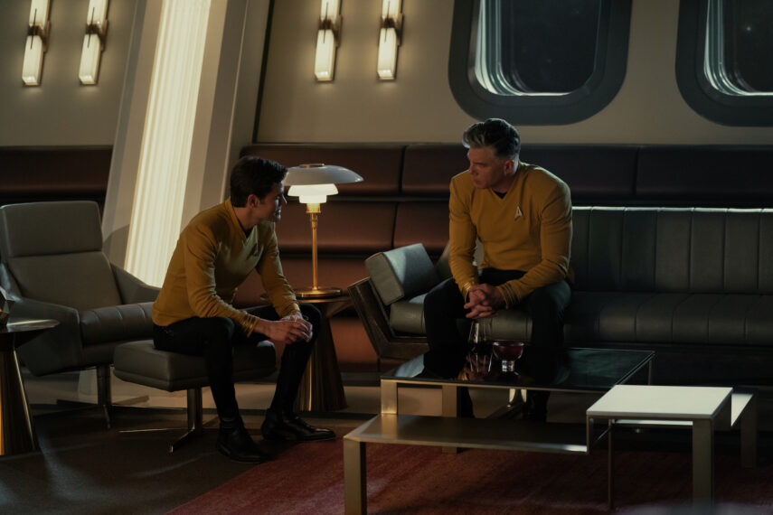 Paul Wesley as James T. Kirk and Anson Mount as Pike in Star Trek Strange New Worlds