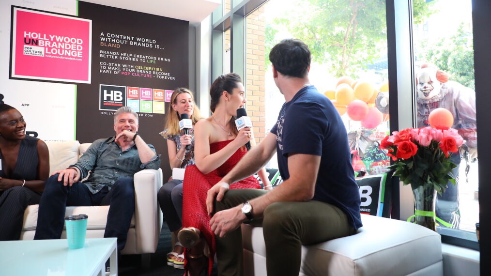 Star Trek: Strange New Worlds’ Celia Rose Gooding, Anson Mount, Christina Chong, and Ethan Peck with TV Insider’s Andrea Towers