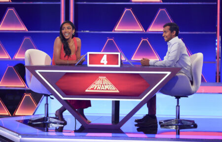 Tayshia Adams and Neeraj Srinivasan on The $100,000 Pyramid