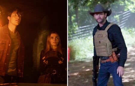 Drake Rodger as John and Meg Donnelly as Mary in The Winchesters, Jared Padalecki as Cordell Walker in Walker