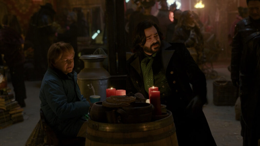 Matt Berry as Lazlo and Mark Proksch as Baby Colin Robinson in What We Do in the Shadows.