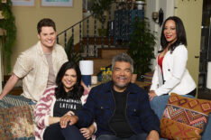 Matt Shively as Quinten, Mayan Lopez as Maya, George Lopez as George, Selenis Leyva as Rosie in Lopez vs. Lopez pilot