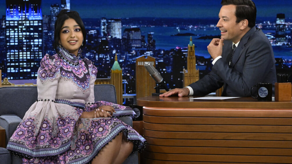 Maitreyi Ramakrishnan and Jimmy Fallon on the Tonight Show