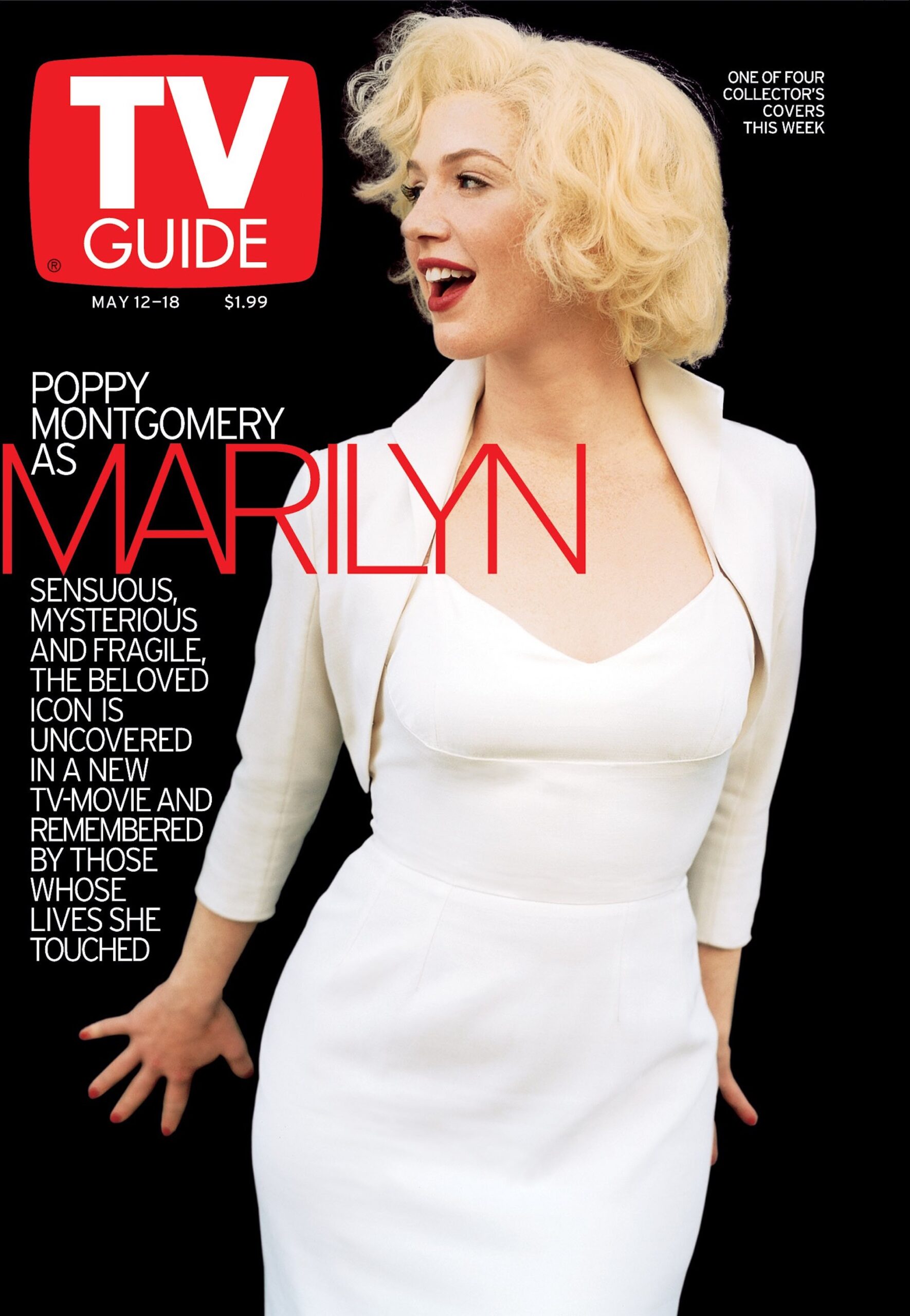 Poppy Montgomery in character as Marilyn Monroe on the cover of TV Guide Magazine