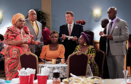 Shola Adewusi as Auntie Olu, Barry Shabaka Henley as Uncle Tunde,Folake Olowafoyeku as Abishola, Billy Gardell as Bob, Gina Yashere as Kemi, and Tony Tambi as Chukwuemeka