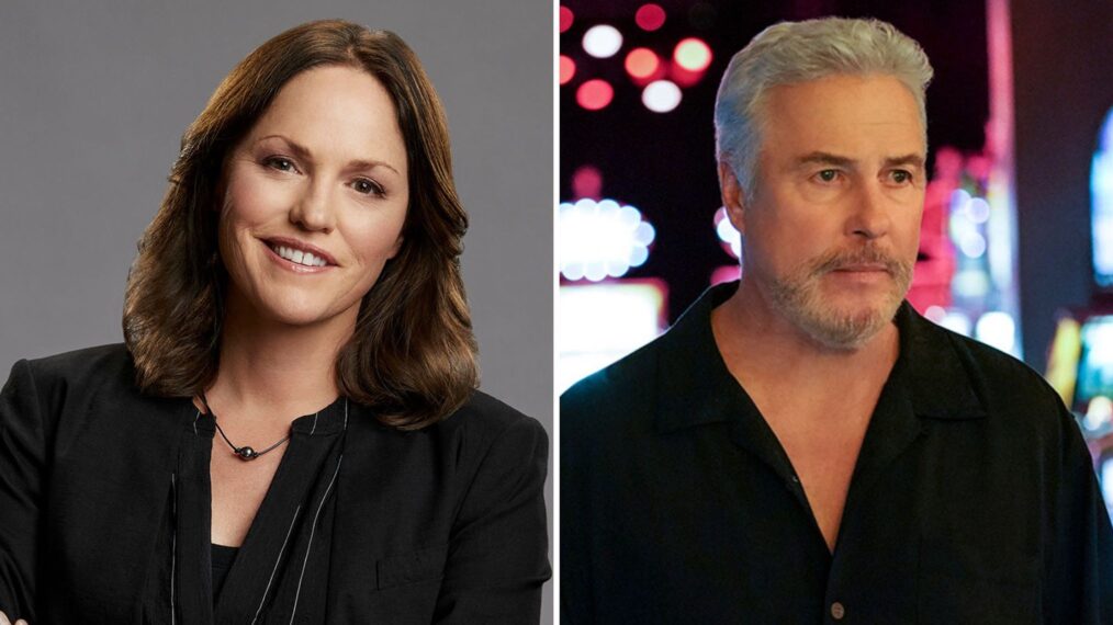 Jorja Fox as Sara Sidle from the CBS series CSI: Vegas (L); William Petersen as Dr. Gil Grissom in CSI: Vegas (R)