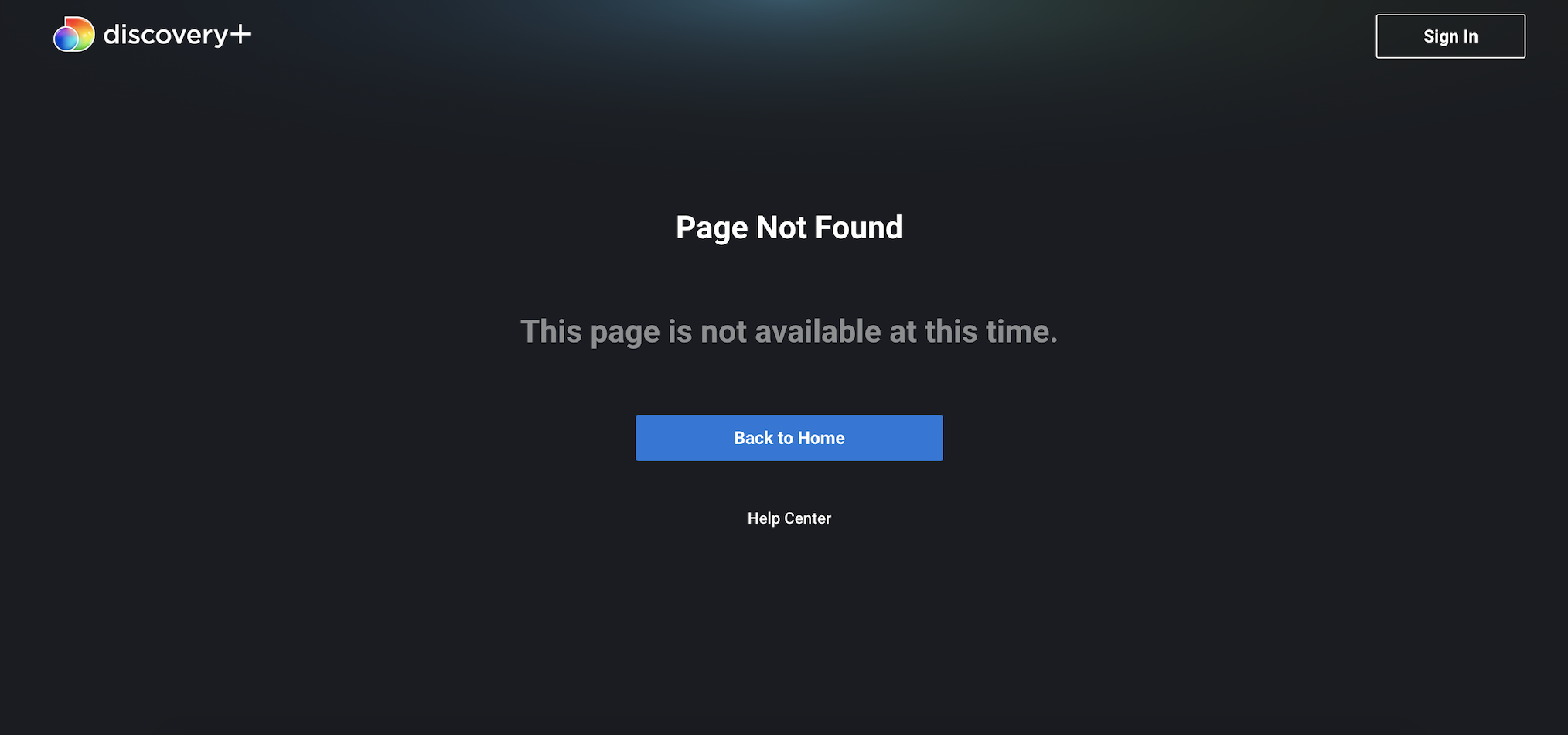 Discovery+ page not found error message