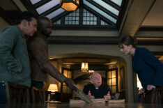 Aasif Mandvi as Ben Shakir, Mike Colter as David Acosta, Wallace Shawn as Father Ignatius, and Katja Herbers as Kristen Bouchard in Evil - 'The Demon Of The End'