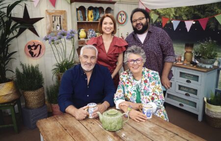 Paul Hollywood, Ellie Kemper, Prue Lieth, and Zach Cherry in 'Great American Baking Show'