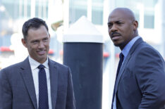 Jeffrey Donovan as Detective Frank Cosgrove, Mehcad Brooks as Detective Shaw in Law & Order Season 22 premiere